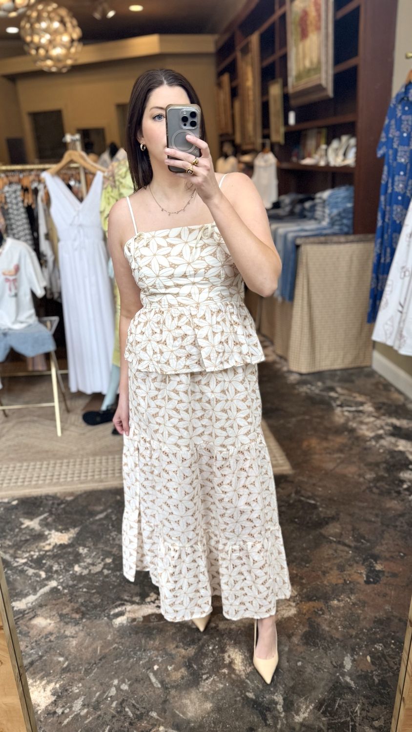 Floral Eyelet Maxi Skirt