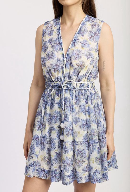 V-Neck Dress with Piping