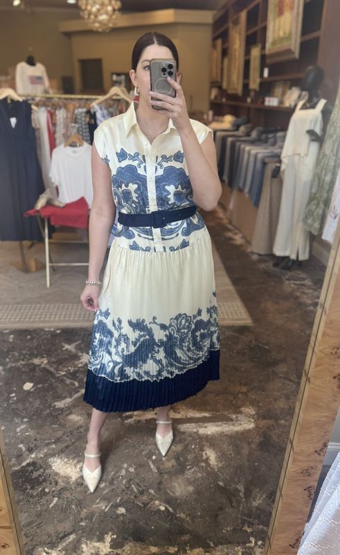 Pleated Skirt Midi Dress