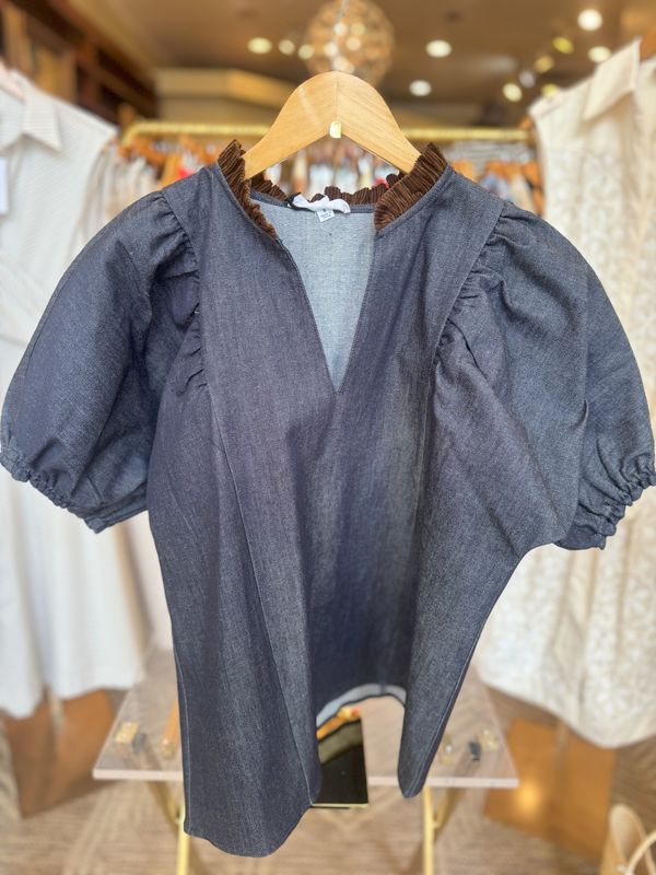 Denim Top w/ Cord Collar