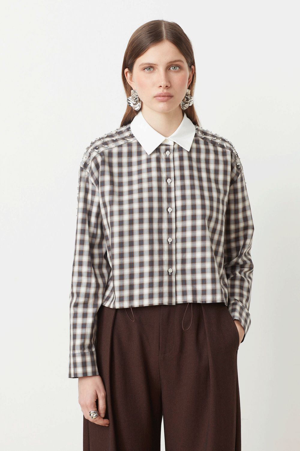 Embellished Plaid Top