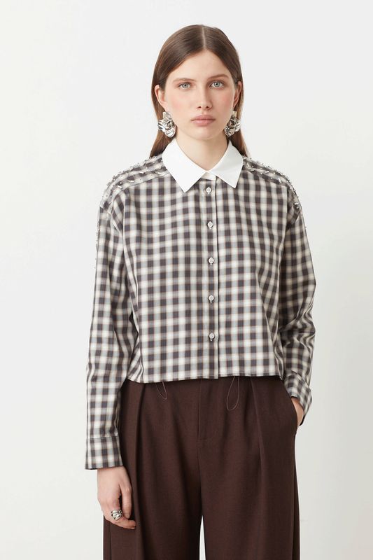 Embellished Plaid Top
