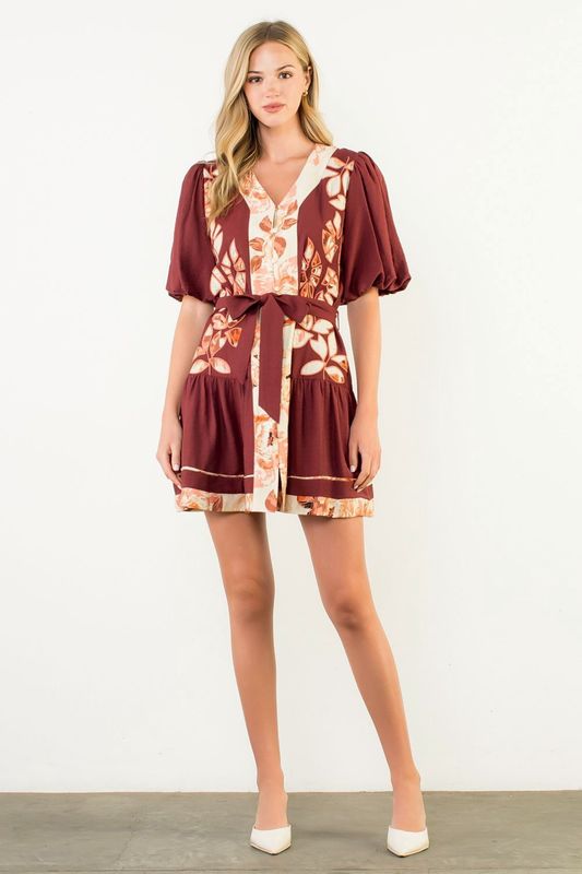 Puff Sleeve Print Dress