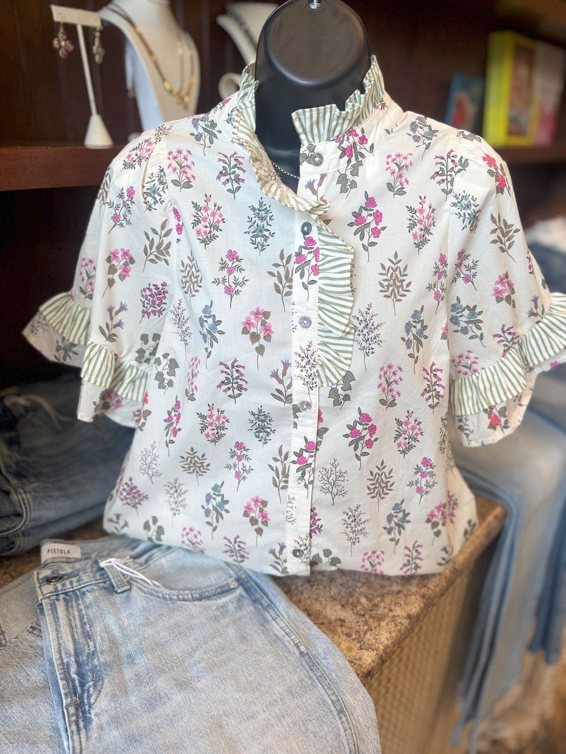 Floral Top w/ Green Trim