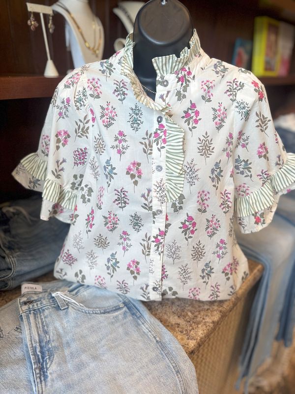 Floral Top w/ Green Trim