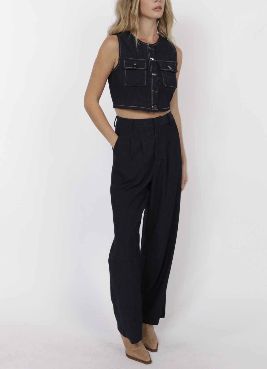 Button Front Cropped Top