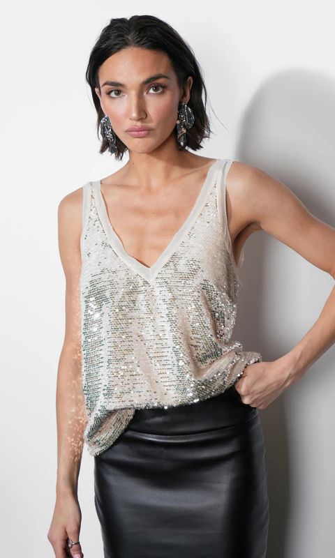 V-Neck Sequin Top