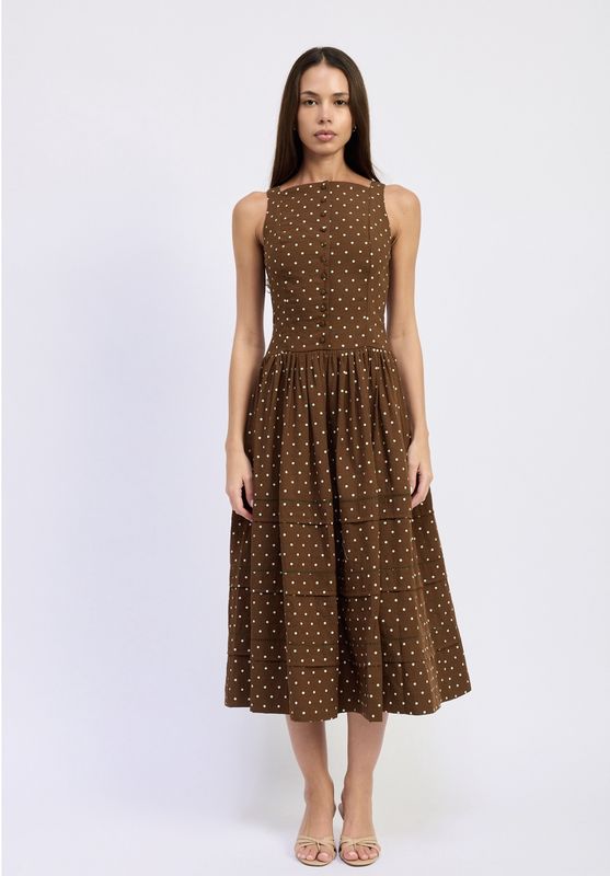 Boat Neck Polka Dot Dress