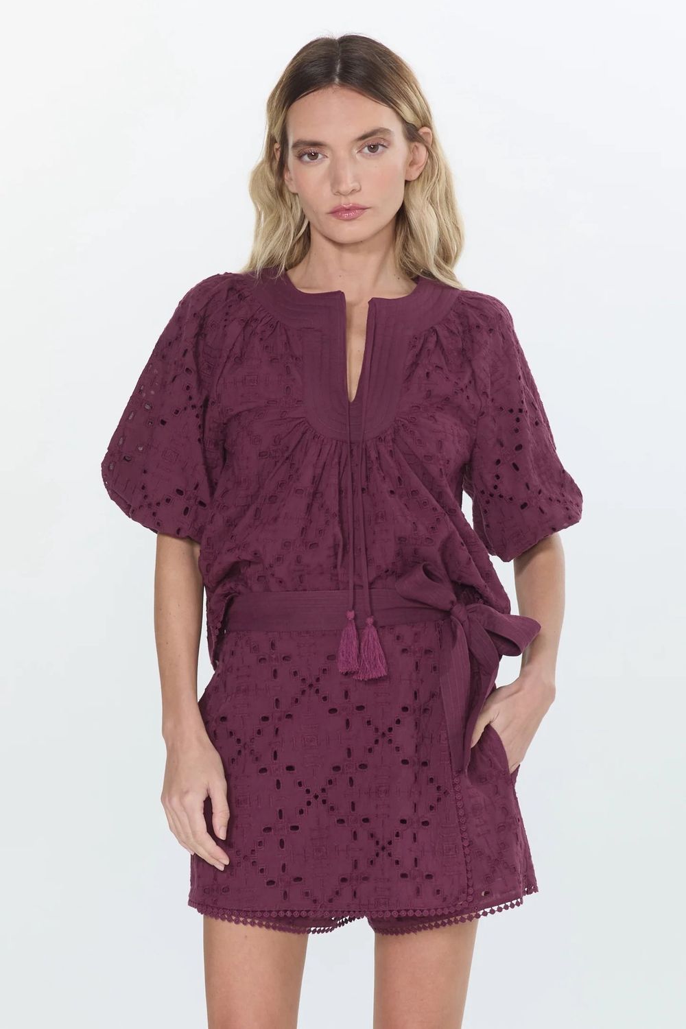 Eyelet Bubble Sleeve Top