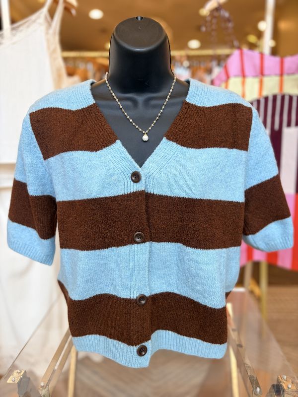 Striped Short Sleeve Cardigan