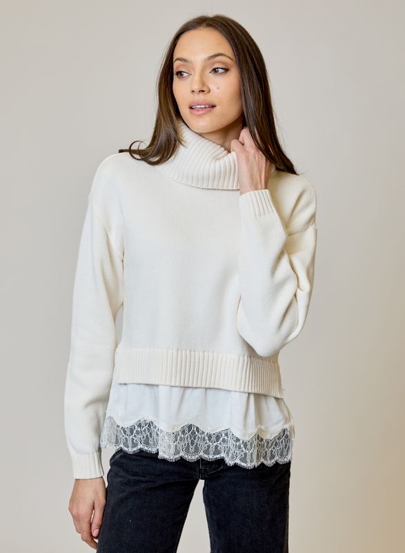 Turtle Neck Sweater with Lace