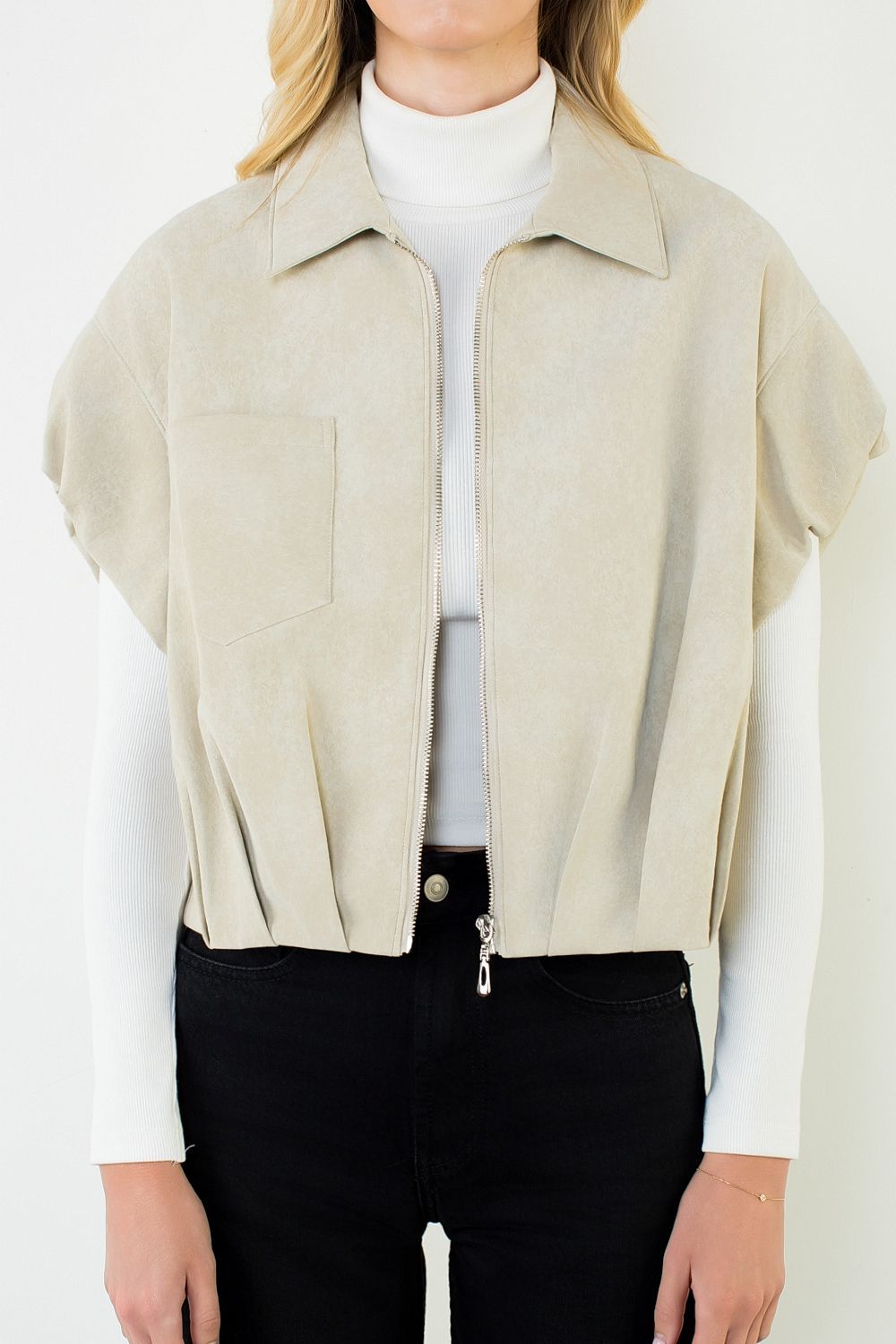 Faux Leather Zip Up Jacket