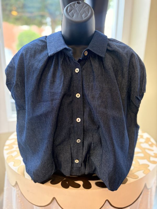 Short Denim Bubble Hem Top