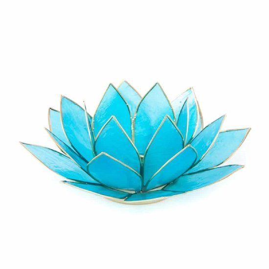 Lotus Sfeerlicht Blauw 5e Chakra Goudrand - 13,5cm