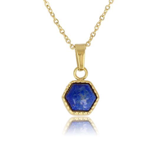 Ketting goud met zeshoek Lapis Lazuli edelsteen - My Bendel