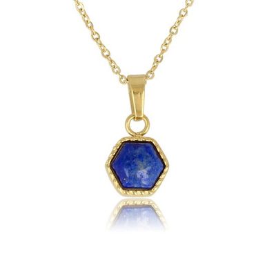 Ketting goud met zeshoek Lapis Lazuli edelsteen - My Bendel