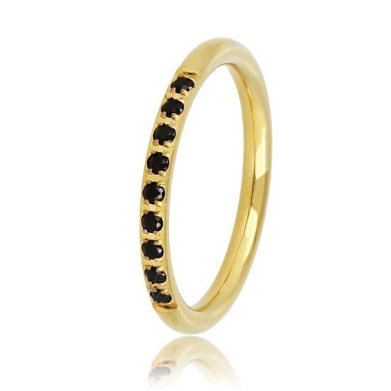 Ring goud met mooie zwarte zirkonia steen - My Bendel, Size: Maat 18