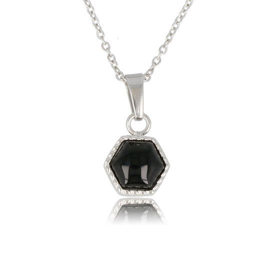 Ketting zilver met zeshoek Onyx edelsteen - My Bendel