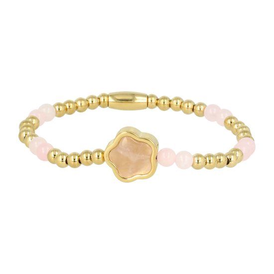 Damesarmband bloemdesign goud rozenkwarts - My Bendel