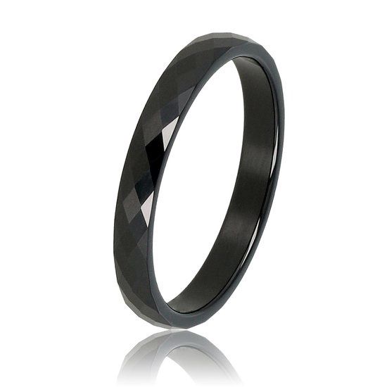 Zwarte dames ring facet geslepen - My Bendel, Size: Maat 21
