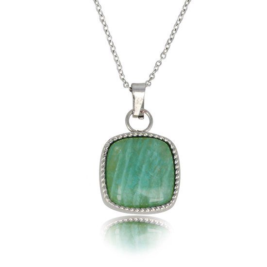 Ketting zilver met vierkante Amazoniet hanger - My Bendel
