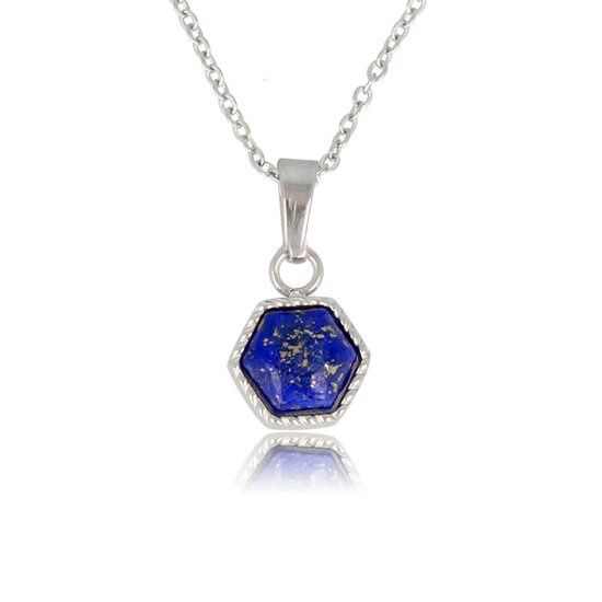Ketting zilver met zeshoek Lapis Lazuli edelsteen - My Bendel