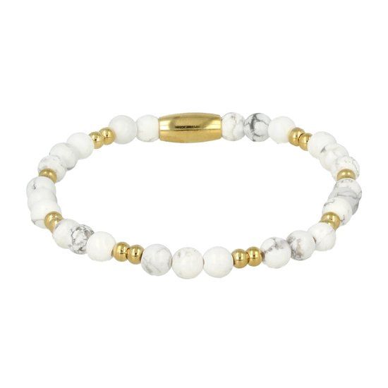 Fijne elastische armband goud met Howliet edelsteen 4mm - My Bendel