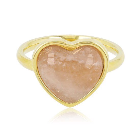 Gouden hartenring met rozekwarts edelsteen - My Bendel