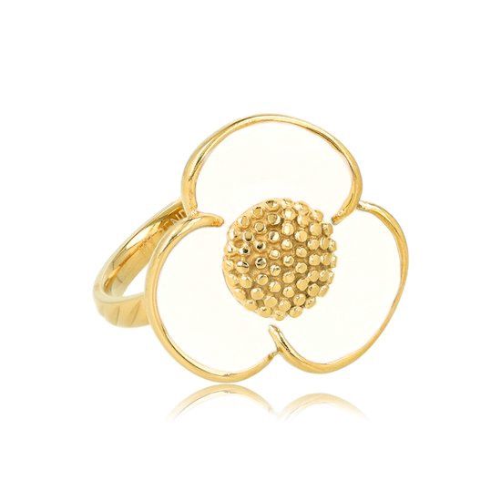 Bloemen ring met wit Epoxy - My Bendel, Size: Maat 18