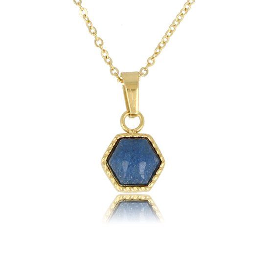 Ketting goud met zeshoek blauwe aventurijn edelsteen - My Bendel