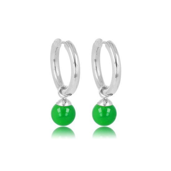 Zilveren oorbel groene agaat edelstenen balletje - My Bendel