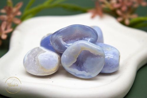 Blauwe Chalcedoon (Blue Lace Agaat) zaksteen 5-10g