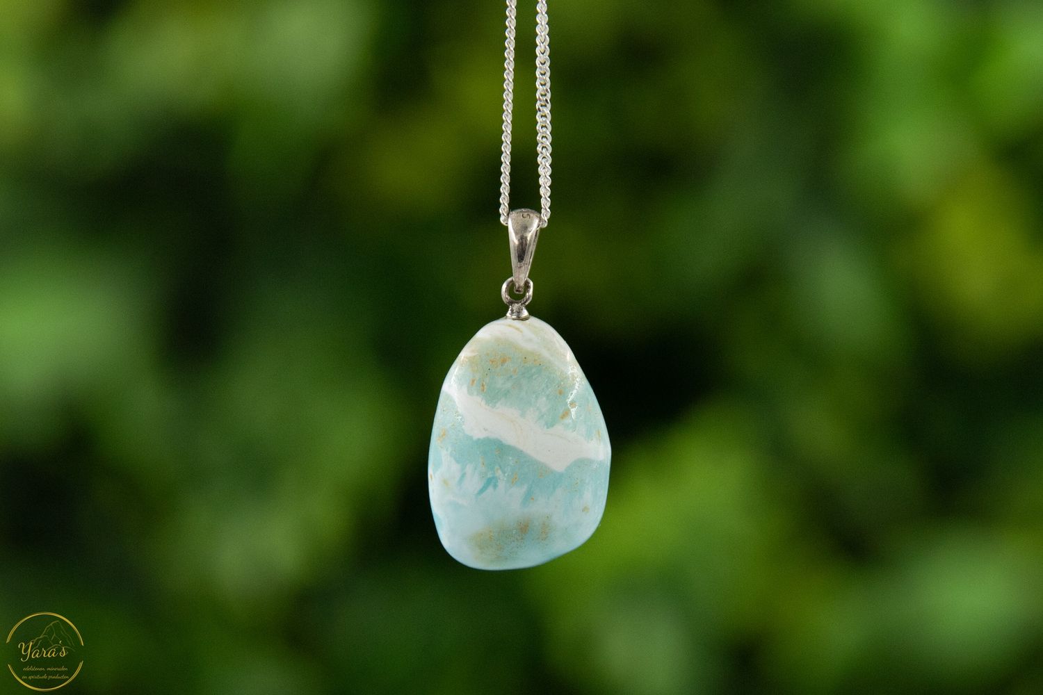 Caribbean blue calciet Hanger Zilver