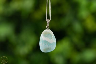 Caribbean blue calciet Hanger Zilver