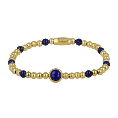 Damesarmband elastisch met edelstenen en ronde Lapis Lazuli bedel - My Bendel