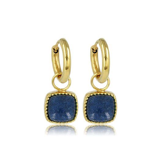 Gouden oorbellen met blauwe aventurijn edelsteen - 10mm - My Bendel