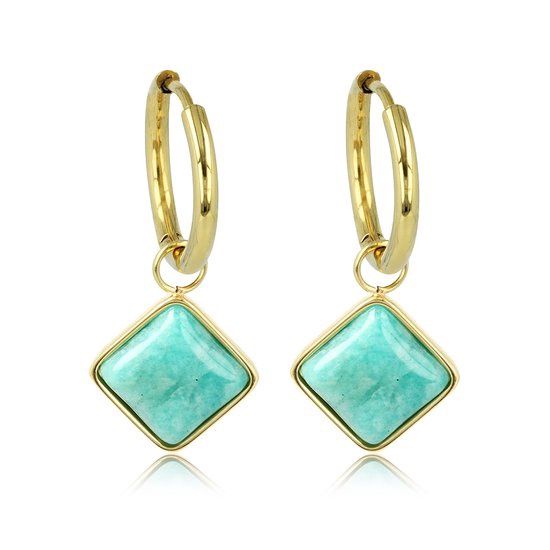 Gouden oorbellen salmiak model met Amazoniet edelsteen - My Bendel