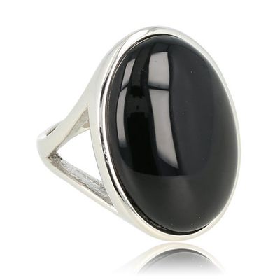 Grote zilveren ring met ronde Onyx edelsteen - My Bendel