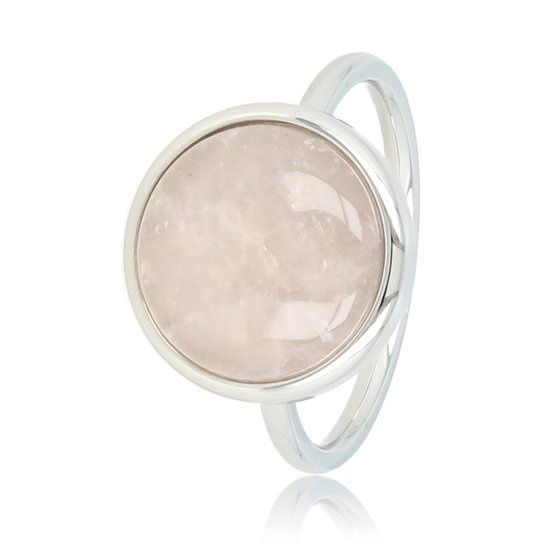 Zilveren ring met rozenkwarts edelsteen - My Bendel, Maat: Maat 19