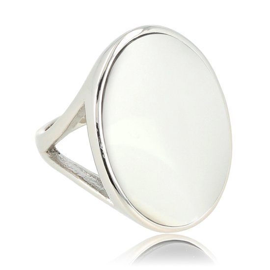 Grote zilveren ring met ronde witte aventurijn - My Bendel