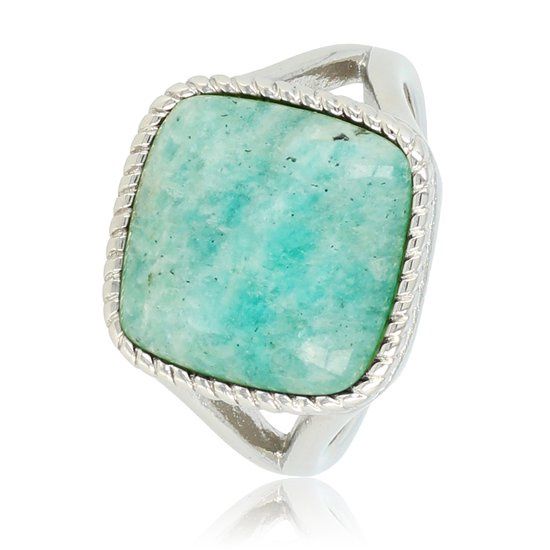 Zegelring zilver met amazoniet edelsteen - My Bendel, Maat: Maat 16