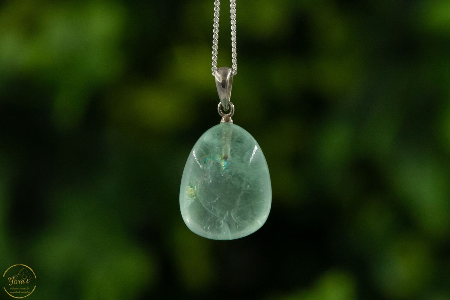 Groene Fluoriet hanger zilver