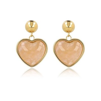 Gouden oorstekers hart met rozenkwarts edelsteen - My Bendel