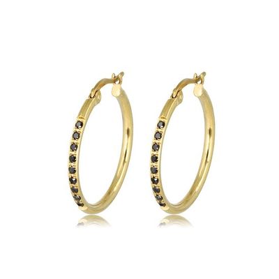 Gouden oorbellen zwart zirkonia 25mm x 2mm - My Bendel