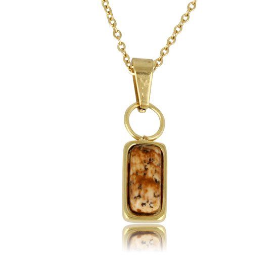 Ketting goud met smalle landschapsjaspis hanger - My Bendel