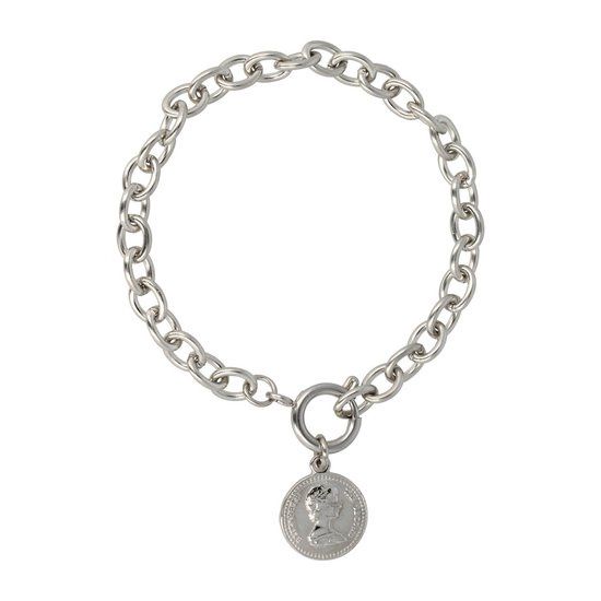 Zilveren schakelarmband met munt bedel - My Bendel