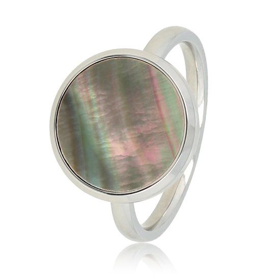 Zilveren ring met zwarte parel edelsteen - My Bendel, Maat: Maat 18