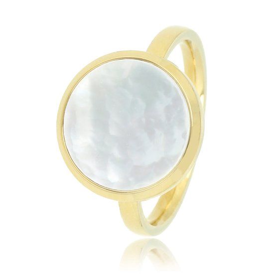 Ring goud met echte 12mm grote Parelmoer - My Bendel, Maat: Maat 19
