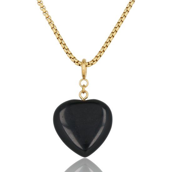 Lange boxketting met Onyx hart - My Bendel