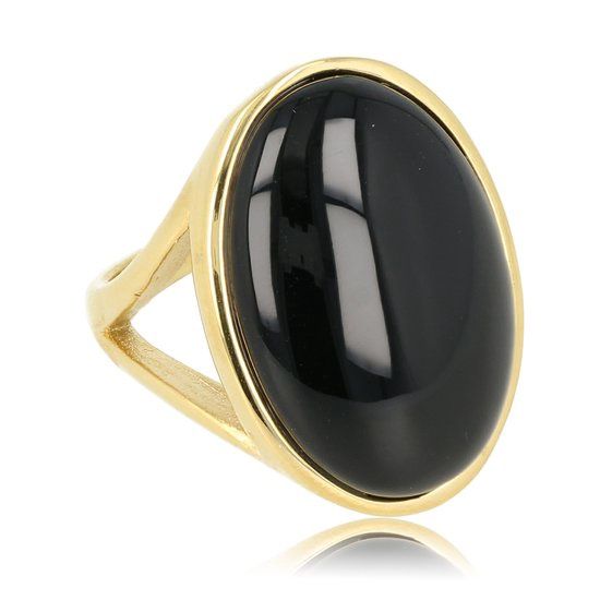 Grote gouden ring met ronde Onyx edelsteen - My Bendel, Maat: Maat 17
